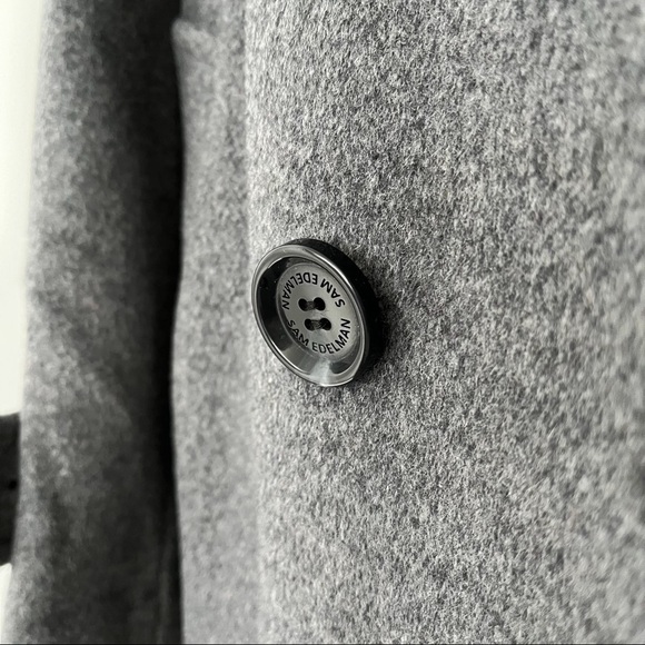 NWT Sam Edelman Double Breasted Wool Blend Twill Coat Lapel Charcoal Grey - Picture 4 of 8